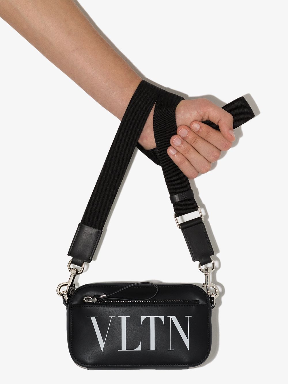 Shop Valentino Small Vltn Leather Shoulder Bag In Black