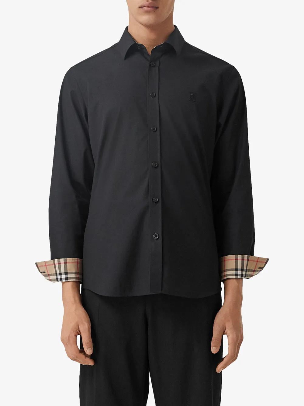 Shop Burberry Monogram Embroidered Shirt In Black