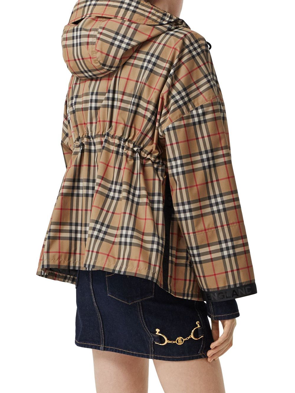Shop Burberry Logo Tape Vintage Check Hooded Jacket In Neutrals