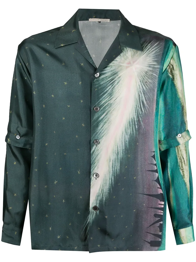 Click to view more detailed imagery on our partner's website Marco De Vincenzo Detachable Sleeve Silk Shirt In Green