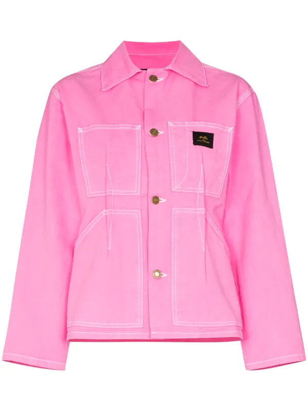 pink patch denim jacket