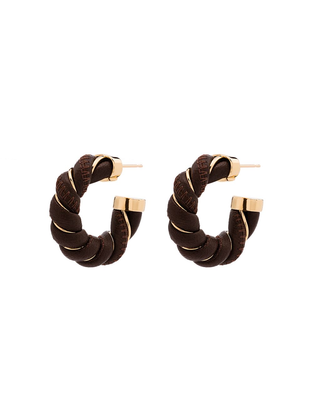 фото Bottega veneta brown twist hoop leather earrings