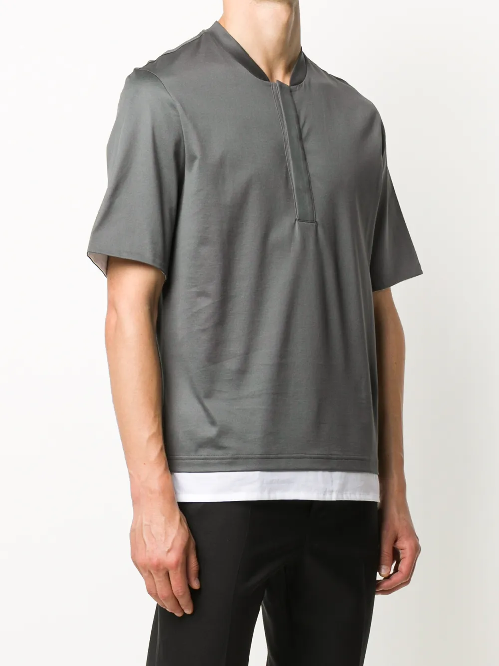  Low Brand T Shirt Mit Verdeckter Knopfleiste   Grau 