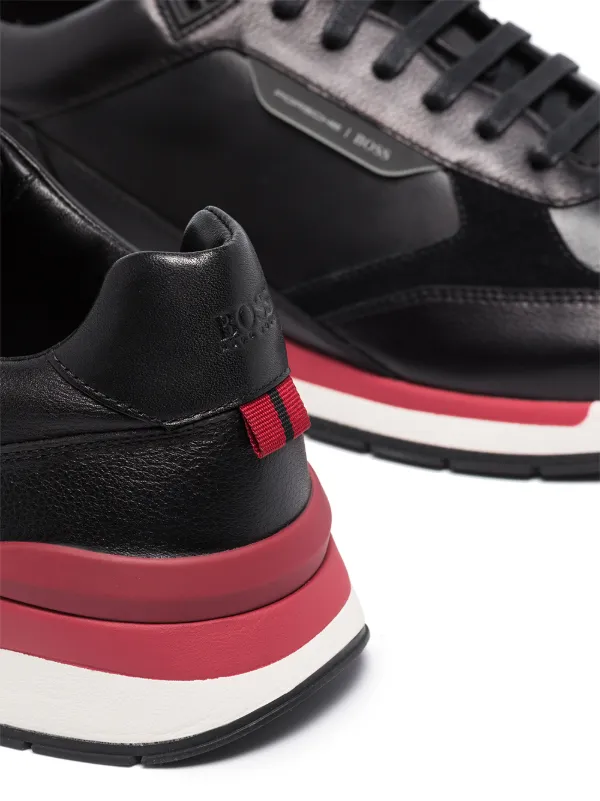 black leather running shoes