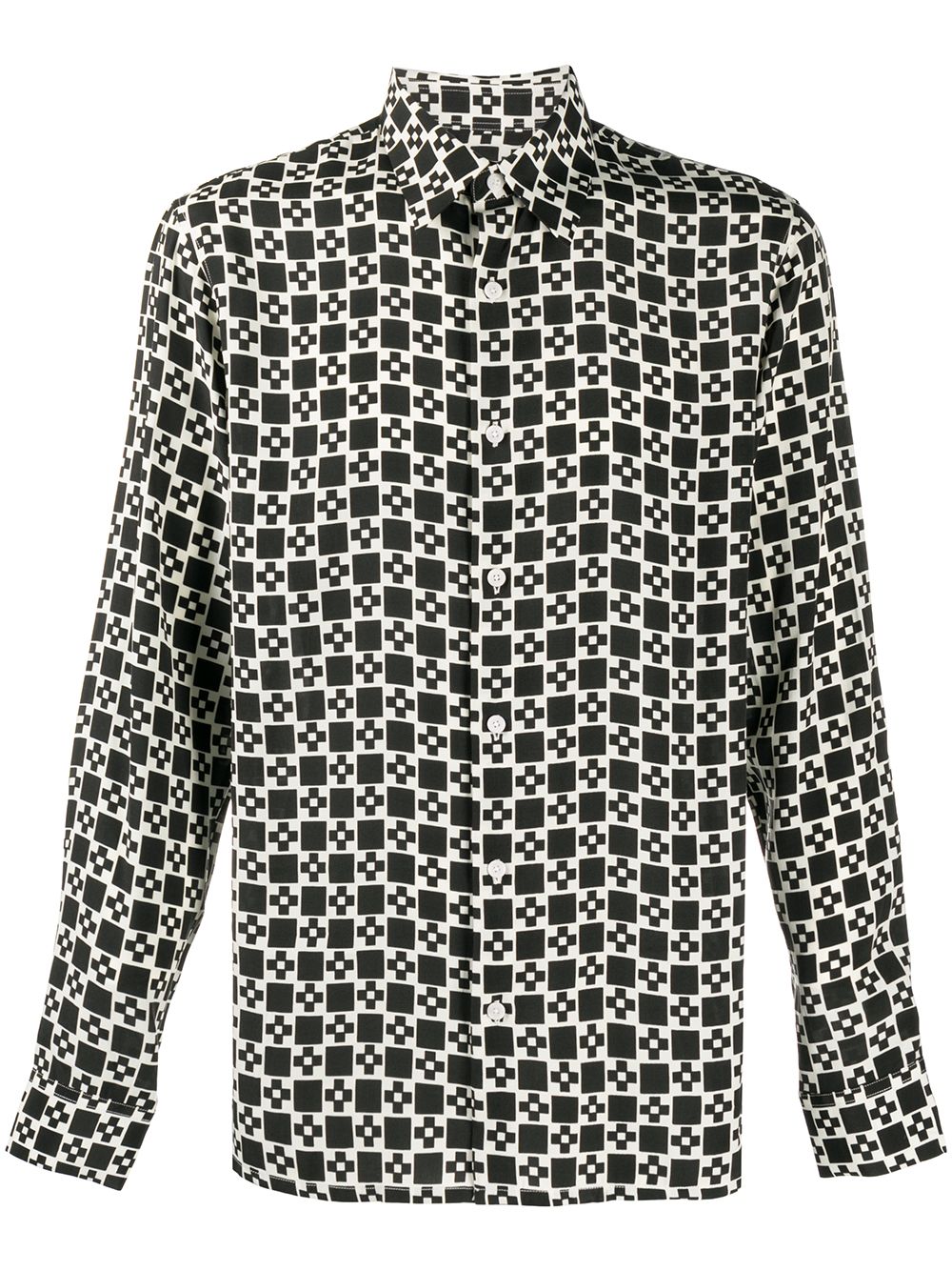 Shop Sandro Geometric-print Long-sleeved Shirt In Black