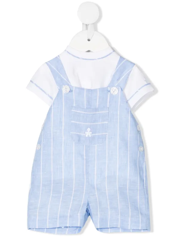 blue and white striped two piece set