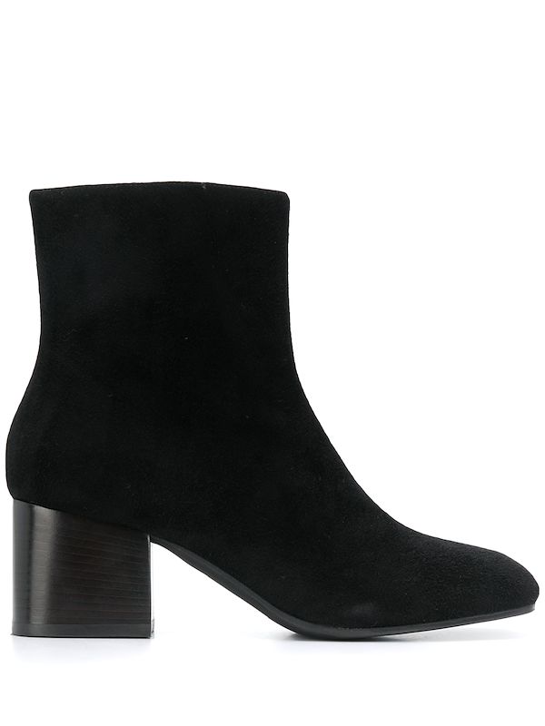 black suede square toe ankle boots