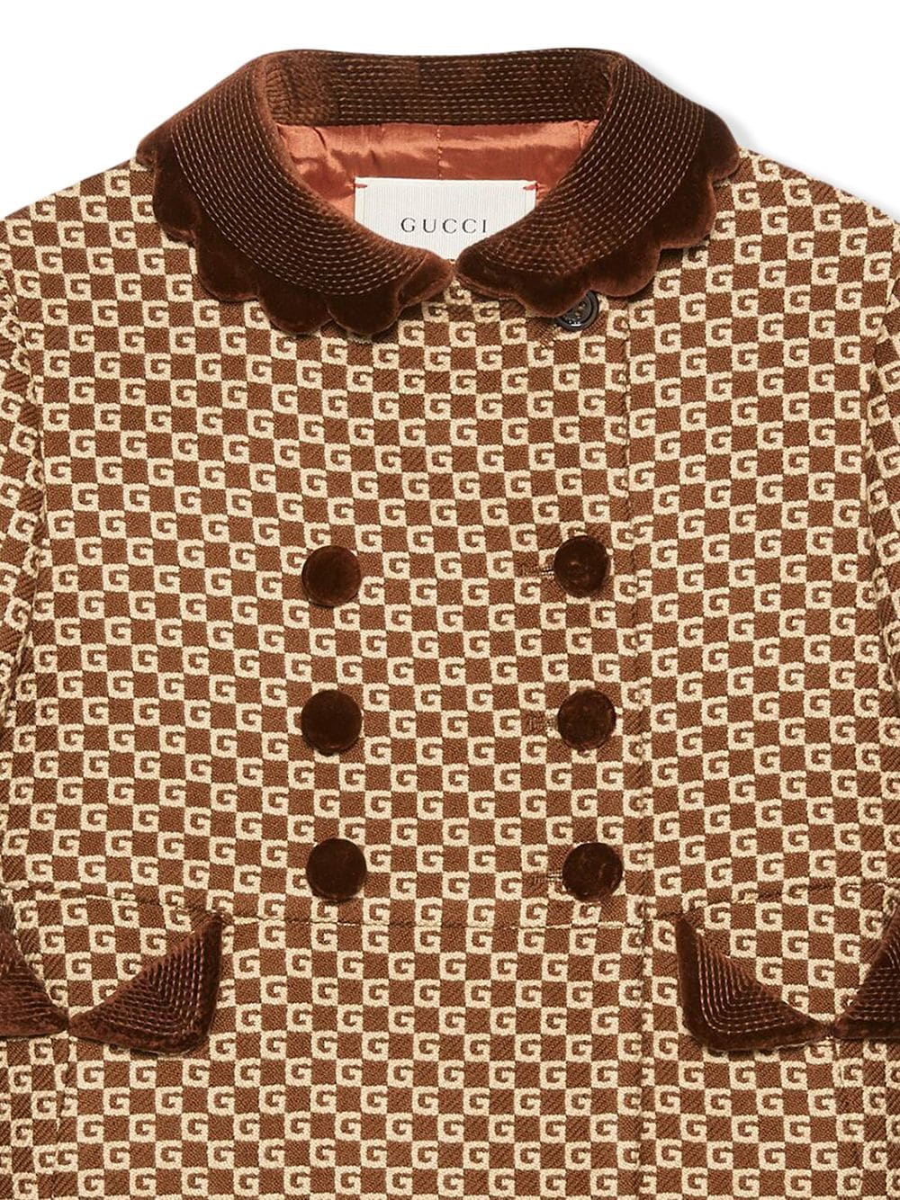 Shop Gucci Square G Double-breasted Coat In Brown