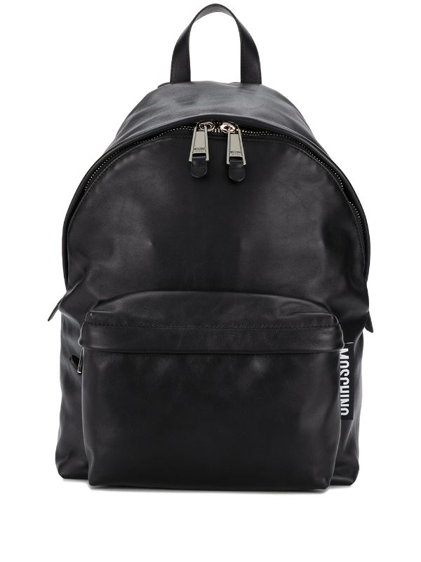 black leather zip backpack