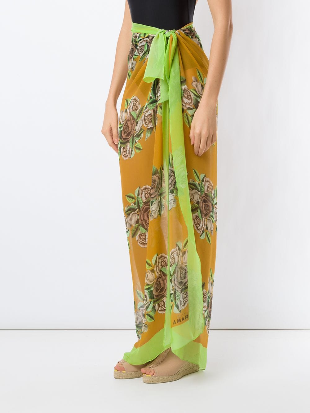 Shop Amir Slama Rose-print Long Sarong In Yellow