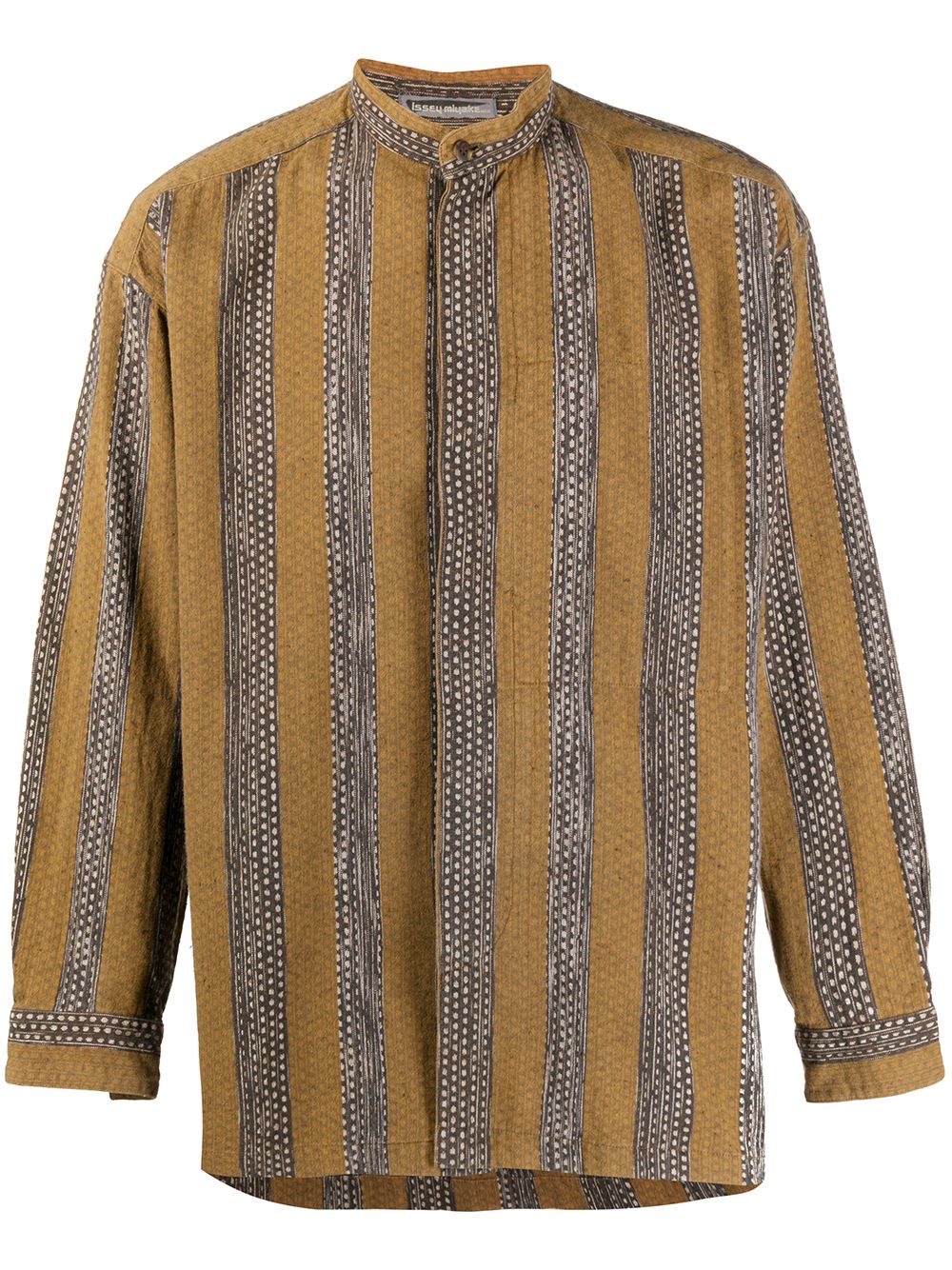 Pre-owned Issey Miyake 1980s Mandarin Collar Striped Shirt In Brown