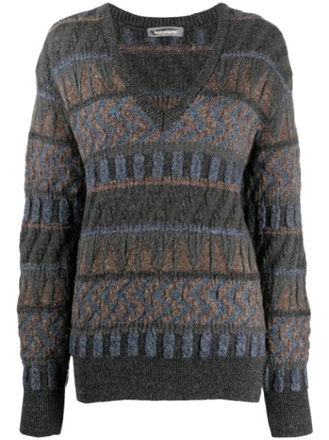 Issey Miyake Pre-Owned 1980s jacquard V-neck jumper