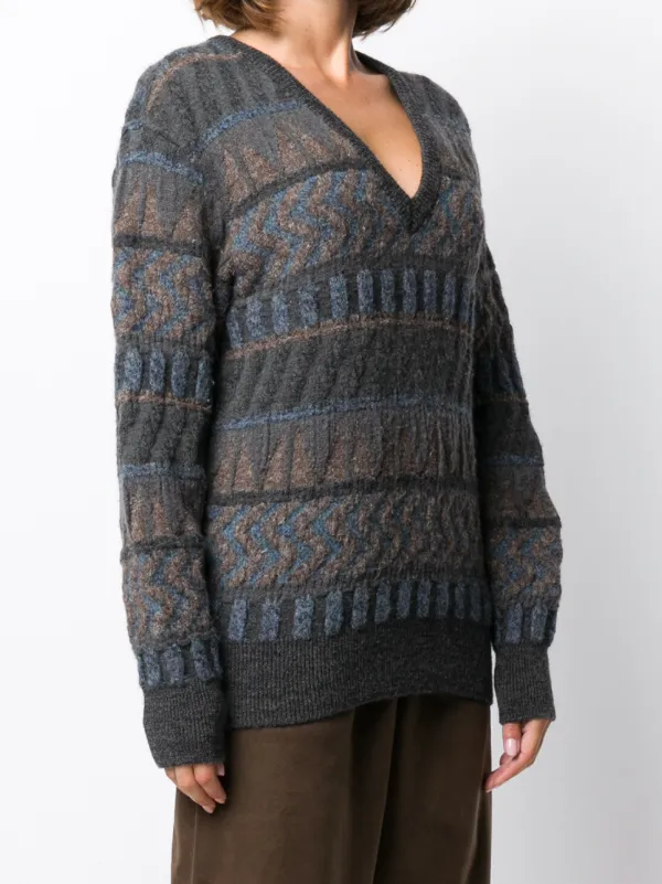 Issey Miyake Pre-Owned 1980s Jacquard V-neck Jumper | Grey Issey Miyake Pre-Owned 1980s Jacquard V-neck Jumper | Grey