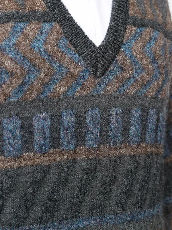 Issey Miyake Pre-Owned 1980s Jacquard V-neck Jumper | Grey | FARFETCH