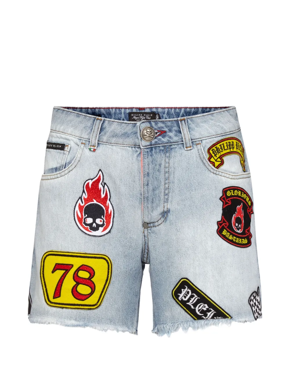 Philipp Plein Fashion Show patch-detail frayed shorts - Blu