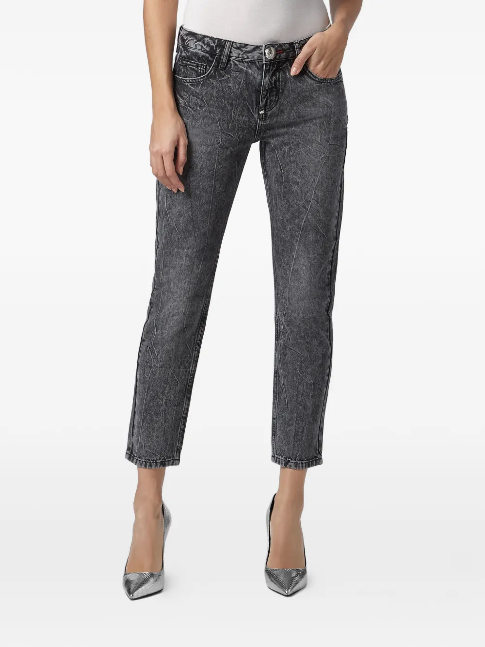  Philipp Plein Boyfriend Angel Cropped Jeans   Grau 