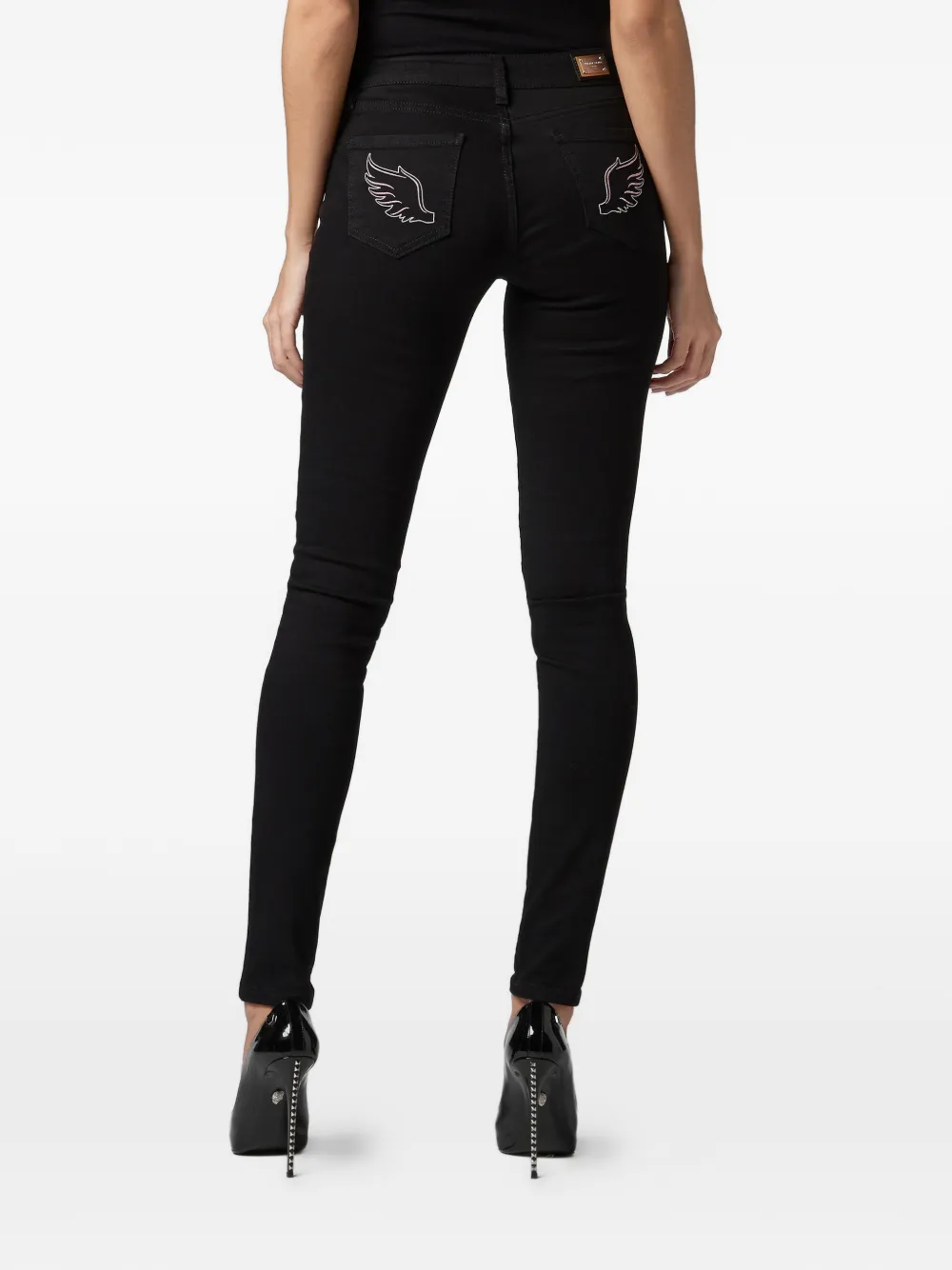 Philipp Plein Angel jegging met geborduurde vleugel Zwart