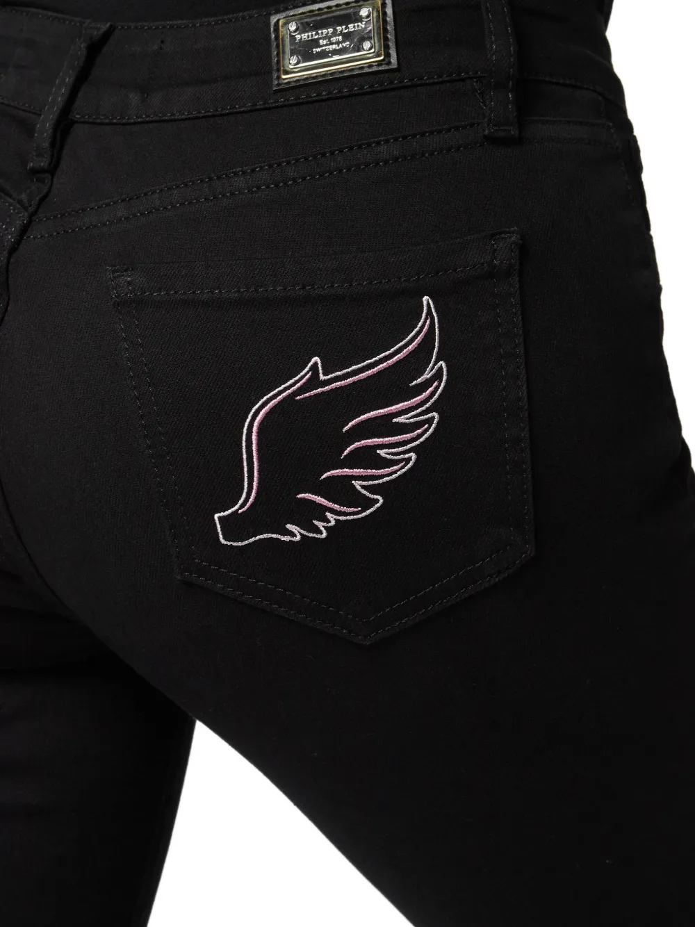 Philipp Plein Angel jegging met geborduurde vleugel Zwart
