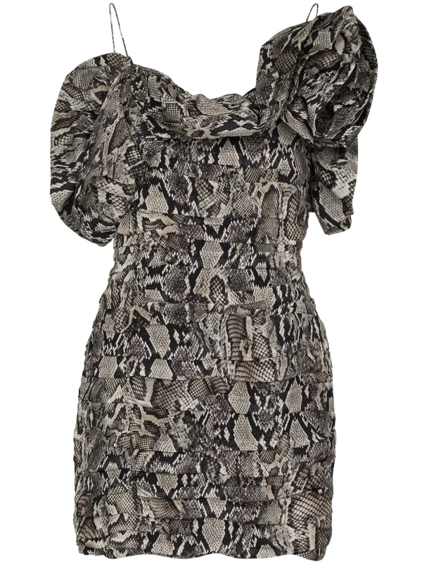 off the shoulder snake print dress