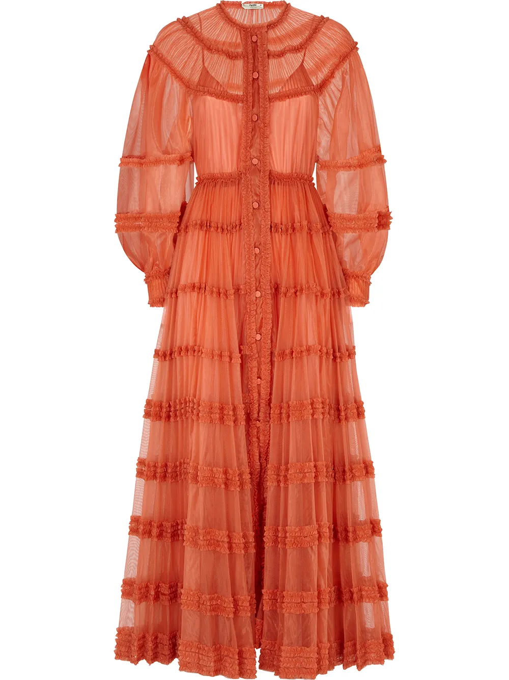 Fendi Long Ruffled Dress In Orange 