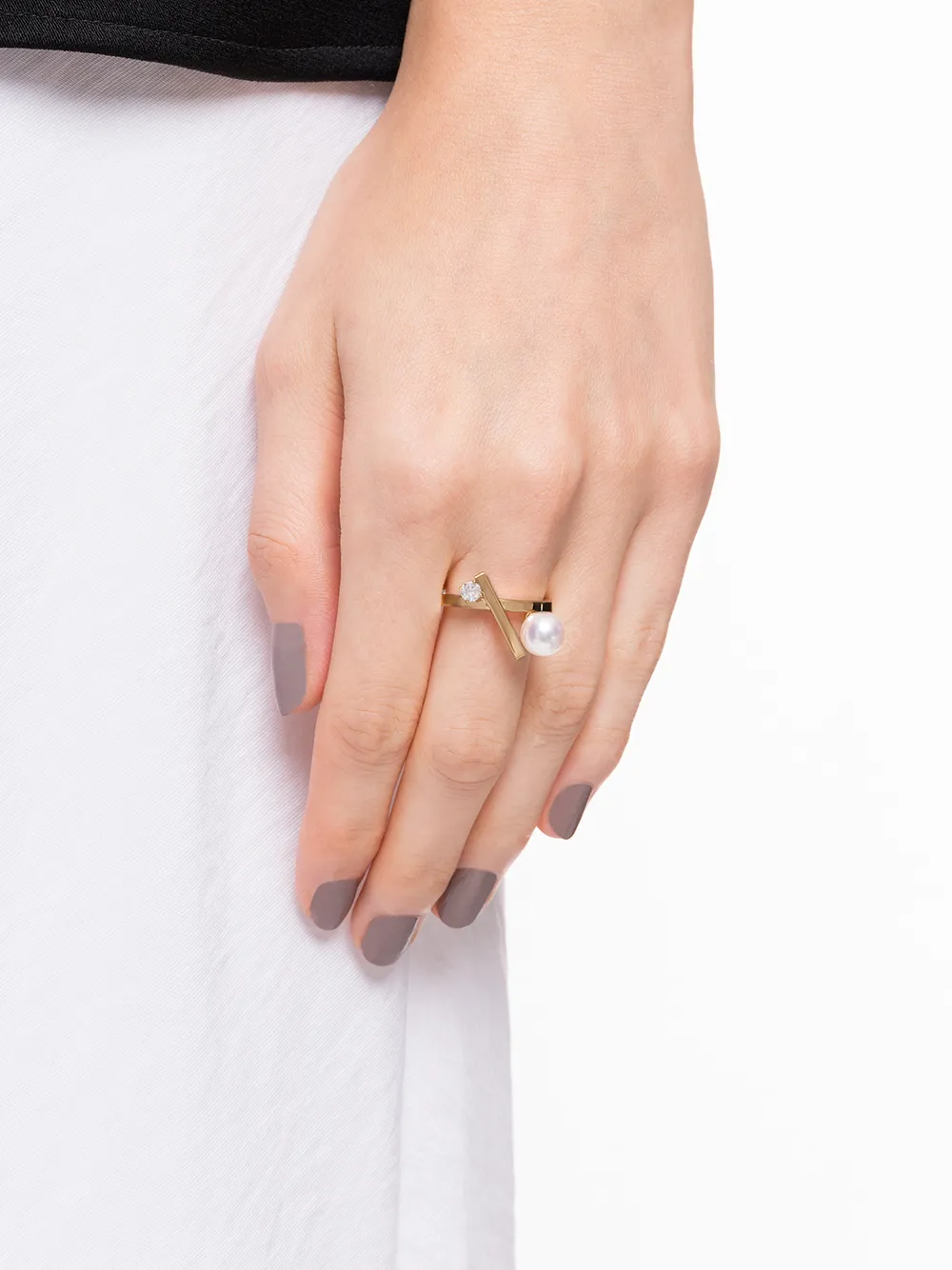 Shop Tasaki 18kt Yellow Gold Collection Line Balance Cross Akoya Pearl And Diamond Ring