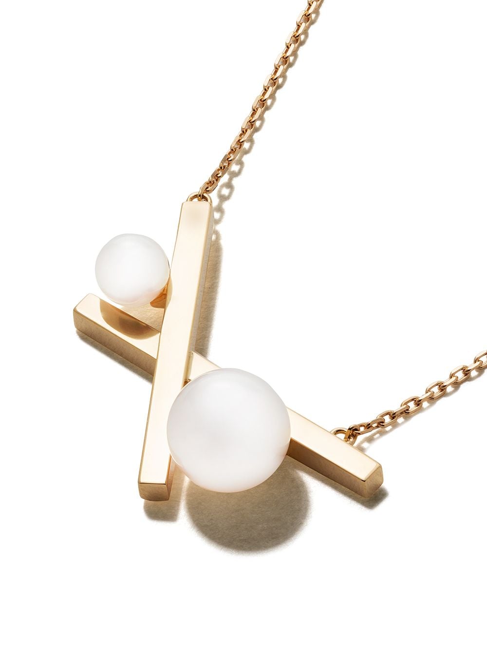 Shop Tasaki 18kt Yellow Gold Collection Line Balance Cross Akoya Pearl Pendant