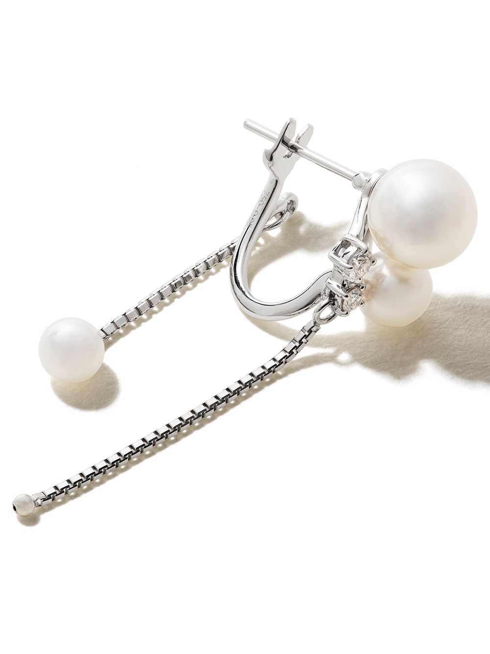 Shop Tasaki 18kt White Gold Akoya Pearl And Diamond Chain Earrings In Silver