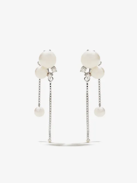 TASAKI 18kt white gold Akoya pearl and diamond chain earrings