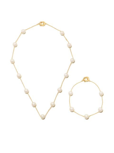 TASAKI 18kt yellow gold Akoya pearl necklace and bracelet set