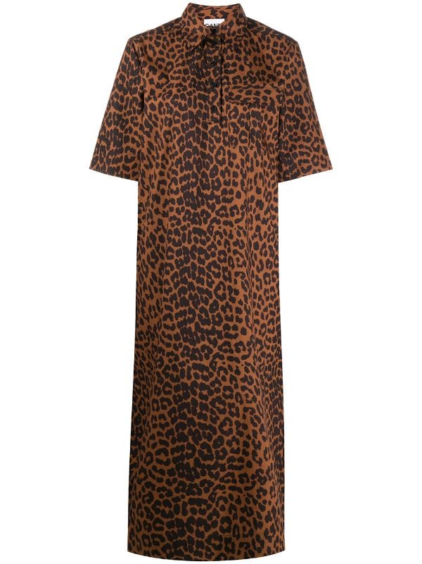 ganni leopard shirt dress