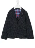 familiar plaid detail car embroidered blazer - Blue