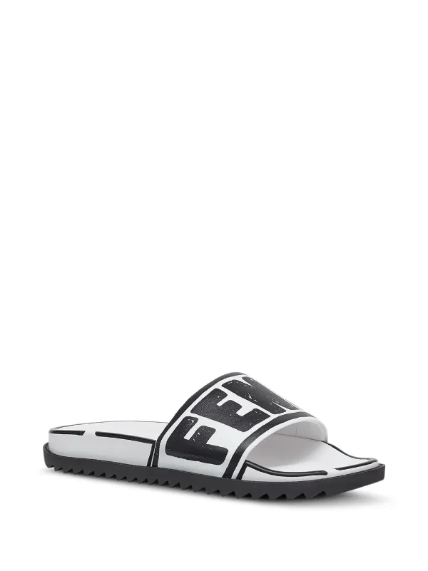 Fendi Logo Print Slides Farfetch
