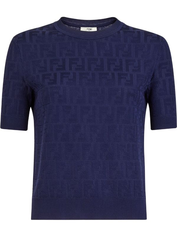 Shop blue Fendi FF-pattern knitted top 