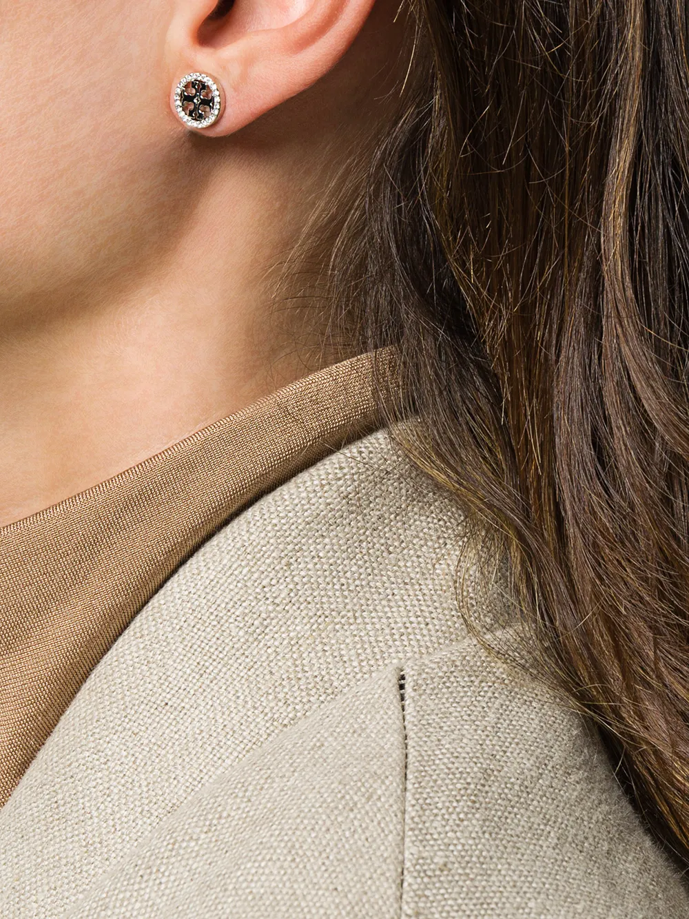 Tory Burch Pendientes Icon En Pavé - Plateado 