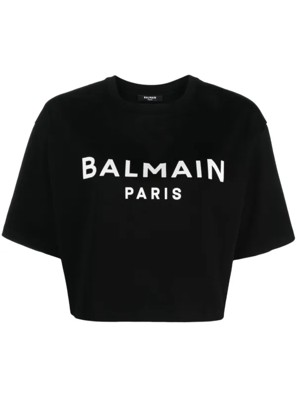 BALMAIN - クロップドTシャツ Balmain ブラックフロックロゴ Balmain ロゴ クロップド Tシャツ 通販 - FARFETCH