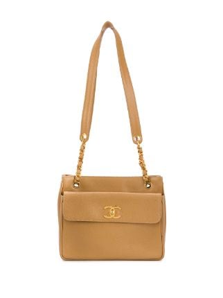 Shop brown Chanel Pre-Owned 1990s CC turn-lock shopper tote with ...