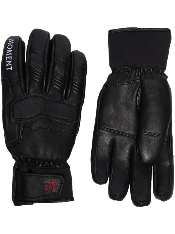 white leather ski gloves