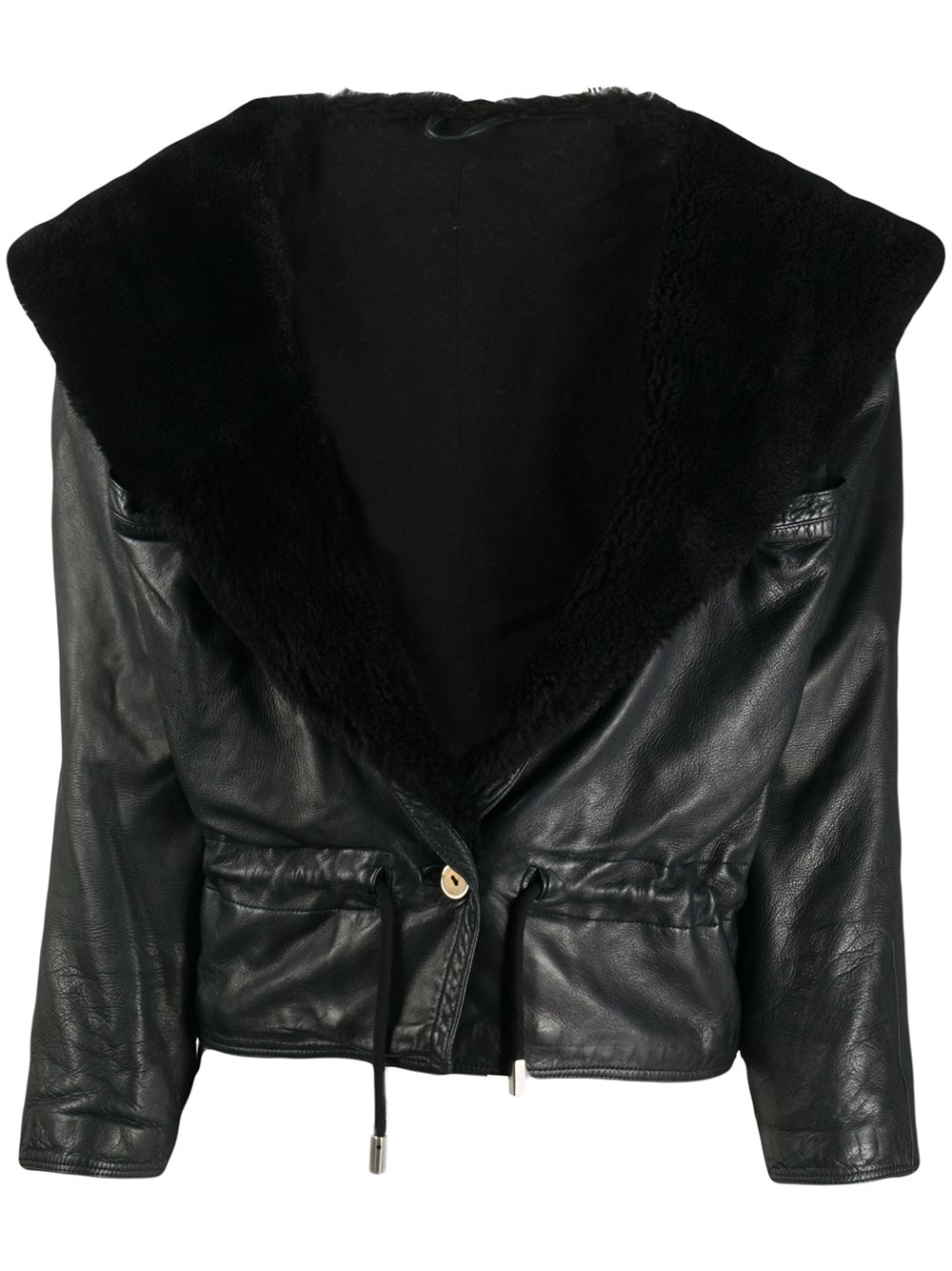 Pre-owned A.n.g.e.l.o. Vintage Cult 1980s Wide Lapels Leather Jacket In Black