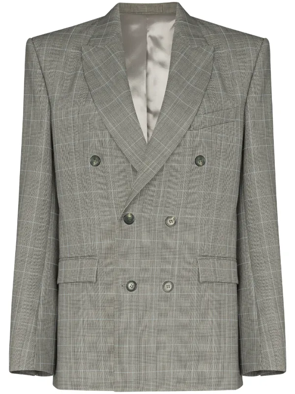 grey check double breasted blazer