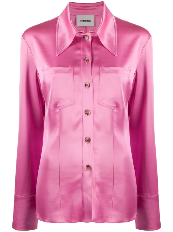 pink satin button up