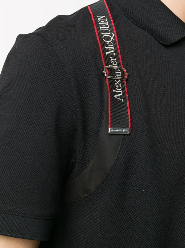 Alexander McQueen Men's Logo Tape Harness Polo Shirt