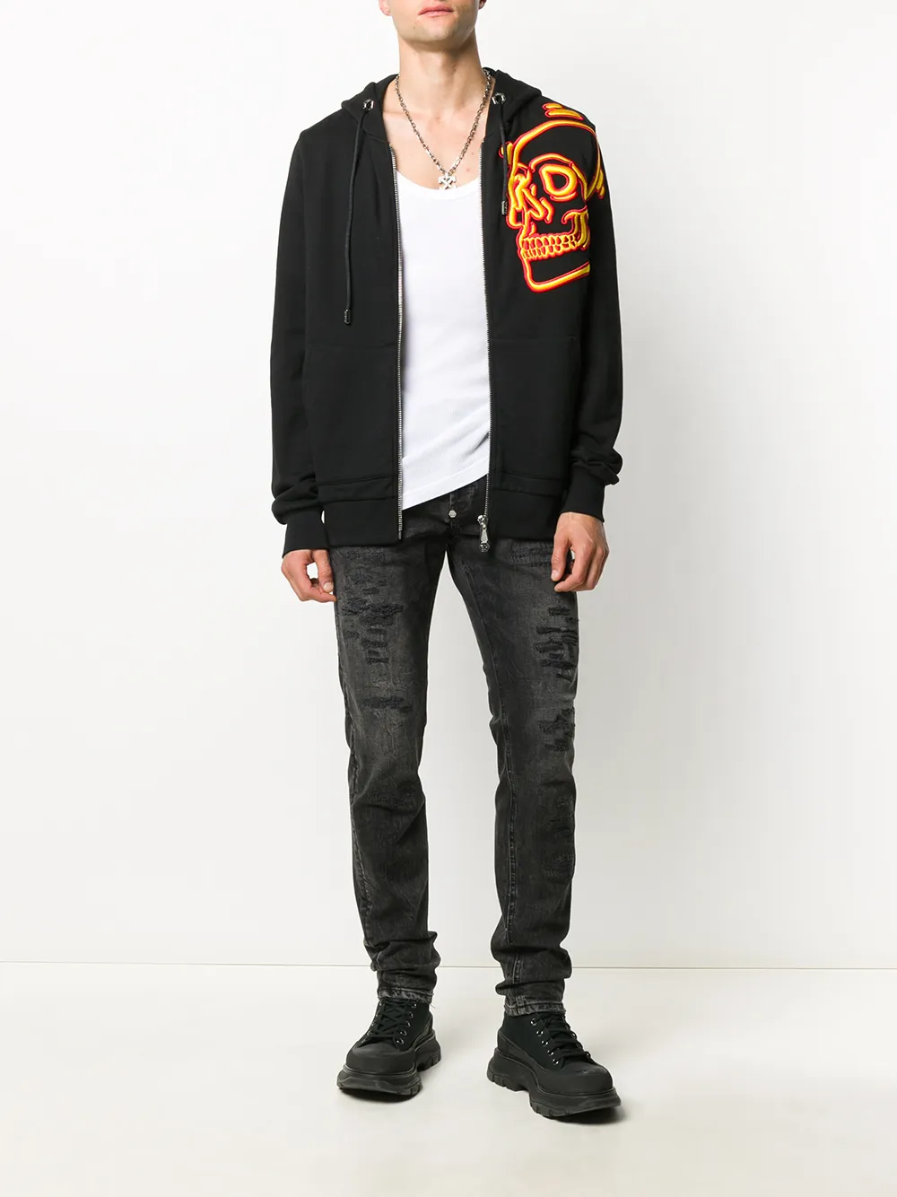 Philipp Plein Hoodie met geborduurde doodskop Zwart