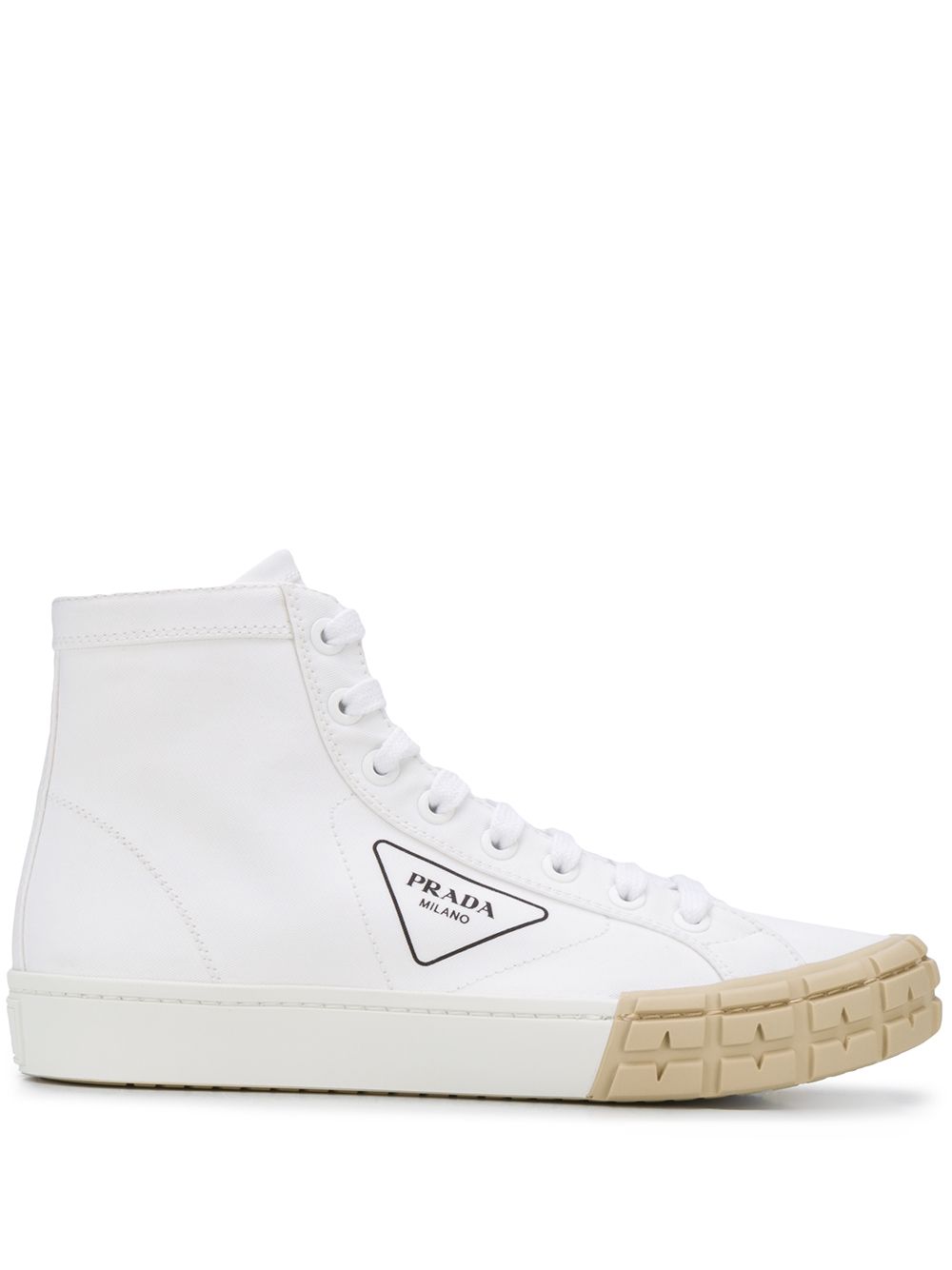 Shop Prada High Top Canvas Sneakers In Weiss