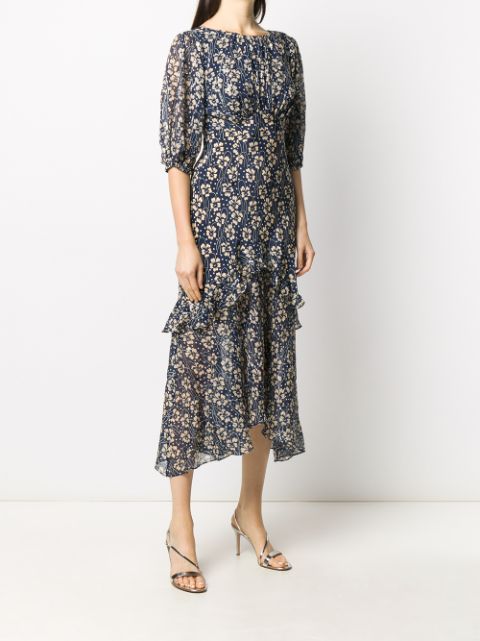 Shop blue Rixo Cheryl floral print silk dress with Express Delivery ...