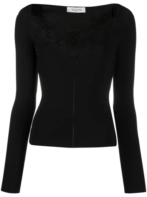 Valentino Garavani lace-trim fitted jumper