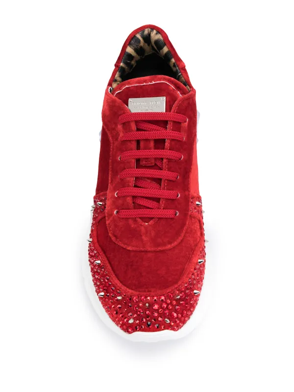 Philipp Plein Velvet Studs low-top Sneakers Red FARFETCH AO
