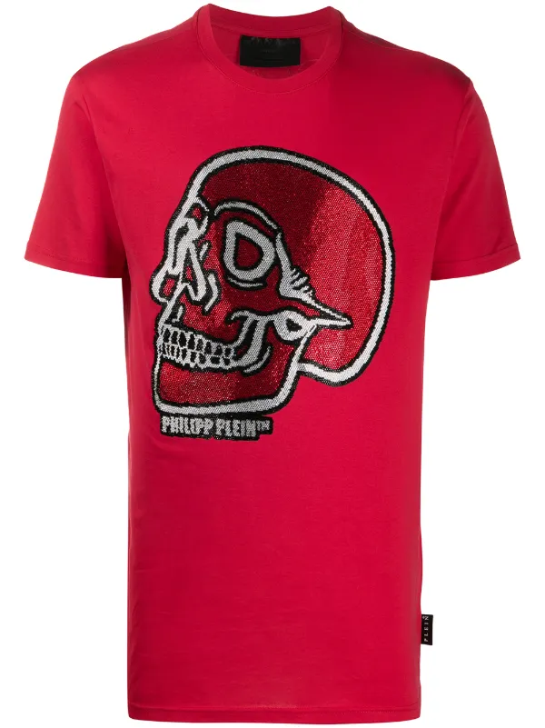 philipp plein red skull t shirt
