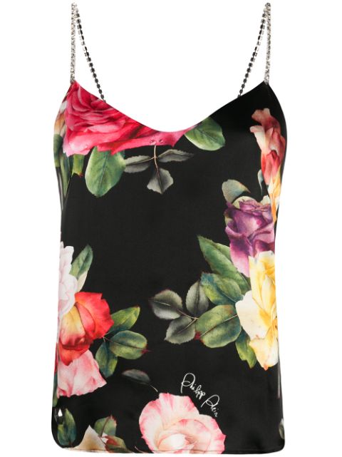 Philipp Plein Holiday Flowers print silk vest top Women