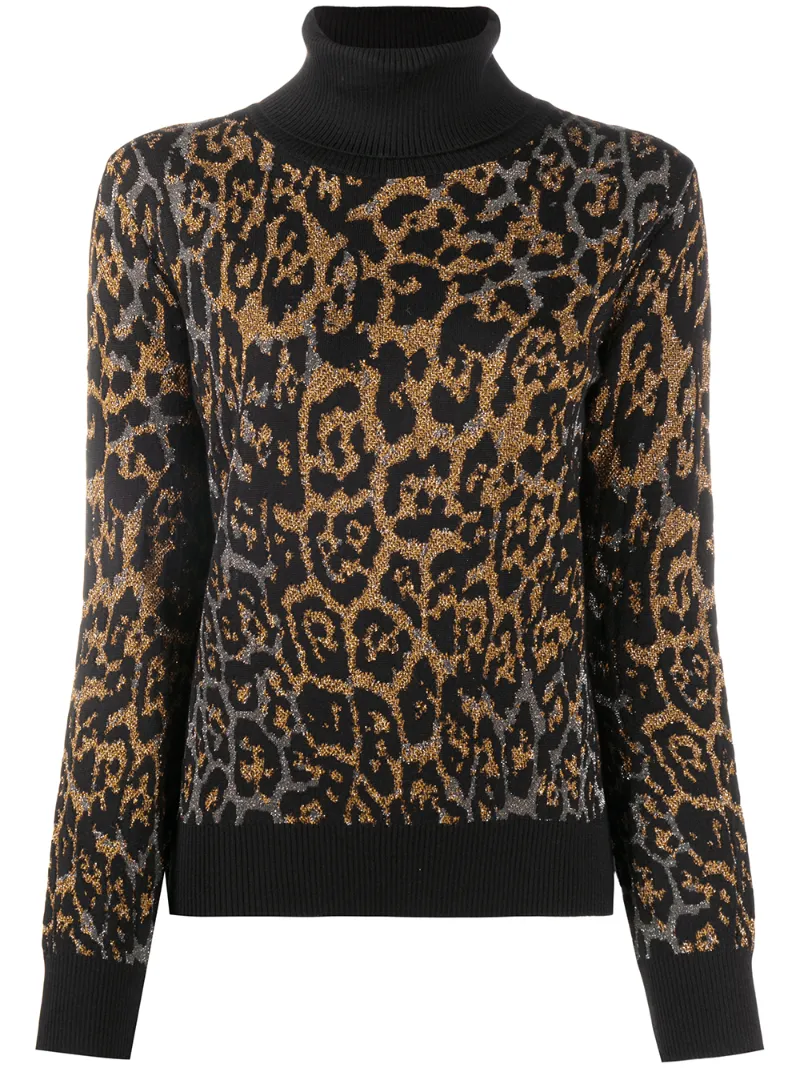 leopard print roll neck jumper