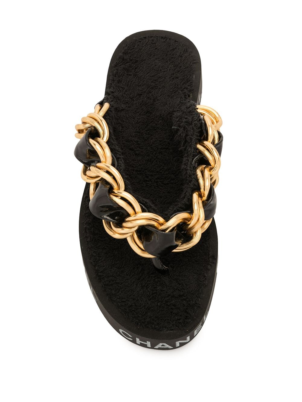 Chanel Dad Chain on Chain Black Flat Sandals CC logo  eBay